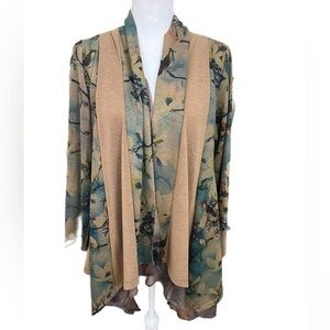 Soft Surroundings Brown/teal Tunic Jacket Top Open Front Size Petite Med NWT